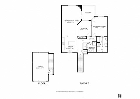 Floor plan for 2 beds, 2 baths, 1200 sqft